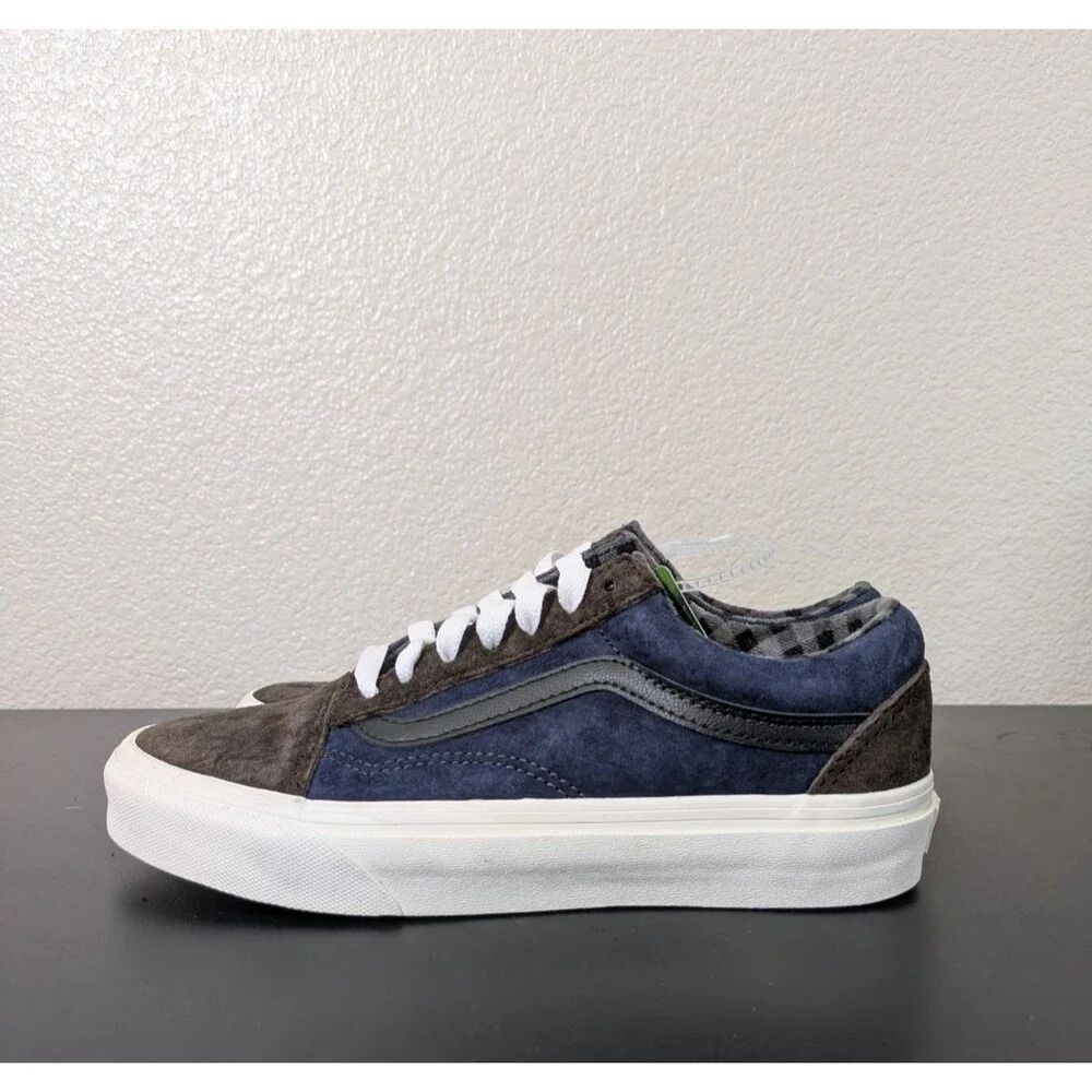 Vans Old Skool Mens Size 4.5 / Wmn 6 Pig Suede Plaid Brown Navy Blue Skate shoes